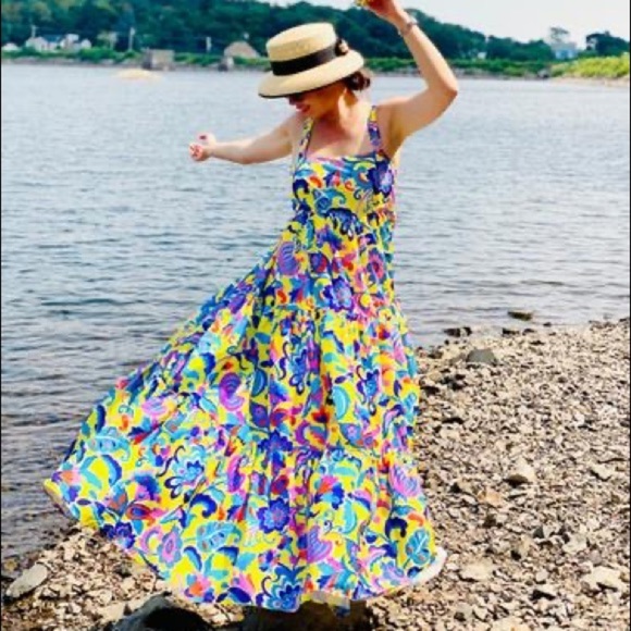 J Crew | NWT! Tiered Taffeta Curly Colorful Floral Summer Maxi Dress - Picture 2 of 9